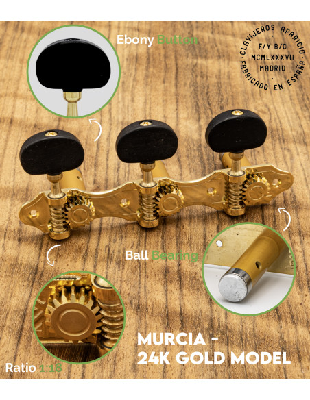 Mechanik Aparicio Konzertgitarre Modelo Murcia Oro 24K/Ébano | Maderas Barber