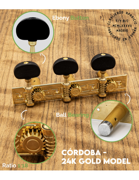 Mécanique Aparicio Guitare Classique Modèle Córdoba Or 24K/Ébène | Maderas Barber