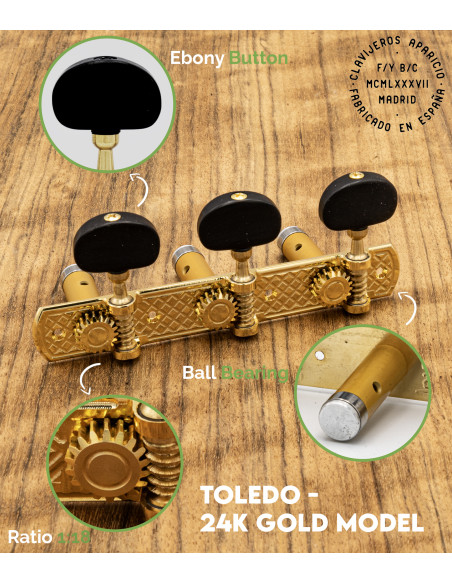 Mechanik Aparicio Konzertgitarre Modelo Toledo Oro 24K/Ébano | Maderas Barber