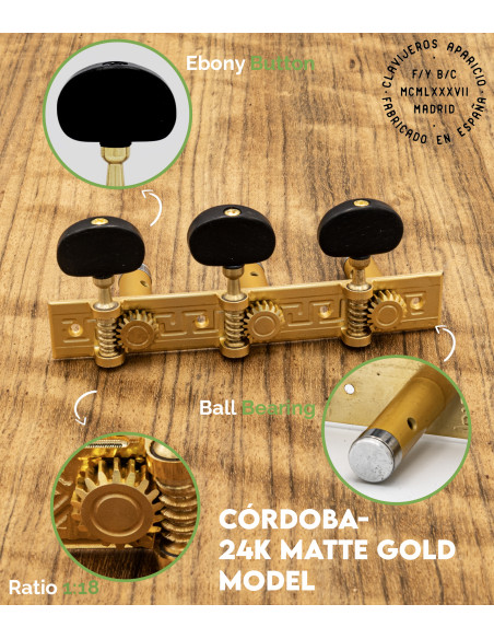 Mécanique Aparicio Guitare Classique Modèle Córdoba Or Mat 24K/Ébène | Maderas Barber