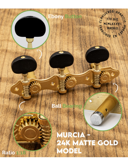 Clavijero Aparicio Guitarra Clásica Modelo Murcia Oro Mate 24K/Ébano | Maderas Barber