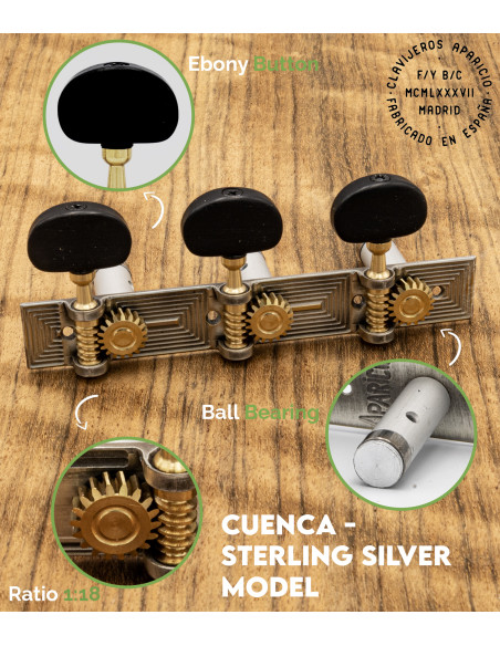 Meccanica Aparicio chitarra classica Modelo Cuenca Plata de Ley/Ébano | Maderas Barber