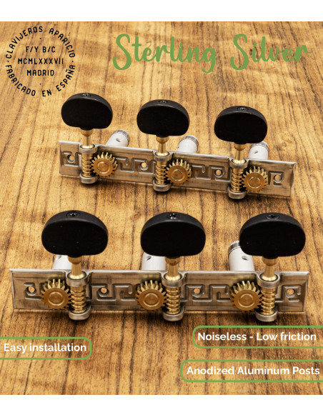 Aparicio Classical Guitar Machine Head Córdoba Model Sterling Silver/Ebony | Maderas Barber