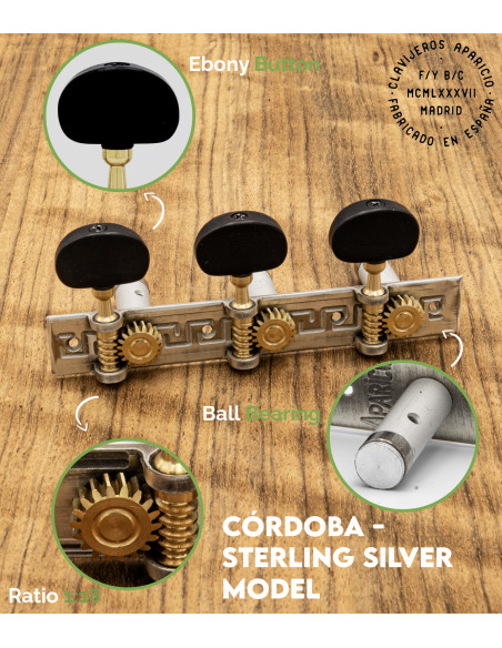 Mécanique Aparicio Guitare Classique Modèle Córdoba Argent Sterling/Ébène | Maderas Barber