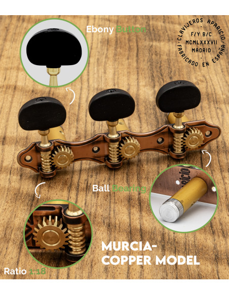 Meccanica Aparicio chitarra classica Modelo Murcia Cobre/Ébano | Maderas Barber