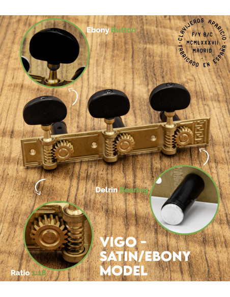 Mechanik Aparicio Konzertgitarre Modelo Vigo Satinado/Ébano | Maderas Barber