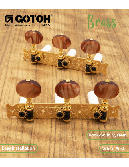 Clavijero Gotoh Guitarra Clásica Oro con Palometa Color Cobre y Poste Blanco 35G620/2R-GG | Maderas Barber