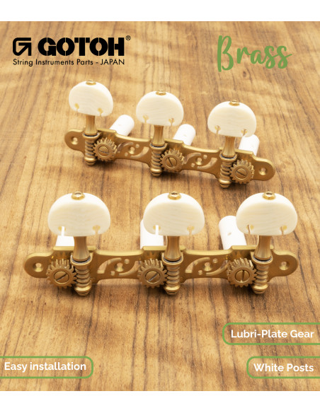 Gotoh Machine Head Classical Guitar X-Gold with Ivory Coloured Knobs and White Post 35G510S/KM-XG | Maderas Barber