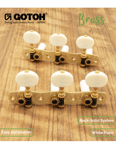 Clavijero Gotoh Guitarra Clásica Latón con Palometa Color Marfil y Poste Blanco 35G1800/2M-SB | Maderas Barber