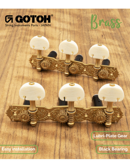 Gotoh Machine Head Classical Guitar X-Gold with Ivory Coloured Knobs and Black Aluminum Post 35ARB510MF/KM-XG | Maderas Barber