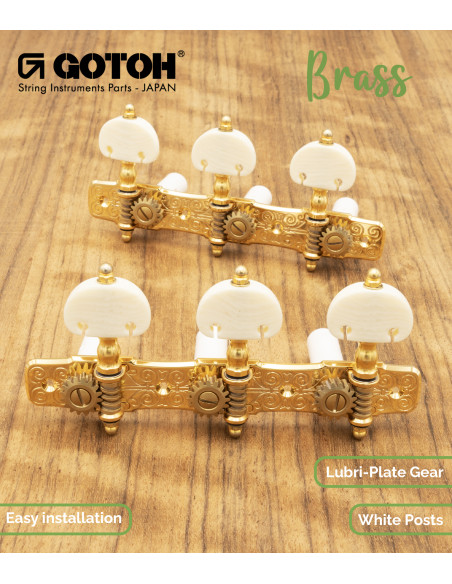 Gotoh Machine Head Classical Guitar X-Gold with Ivory Coloured Knobs and White Post 35G510P/KM | Maderas Barber