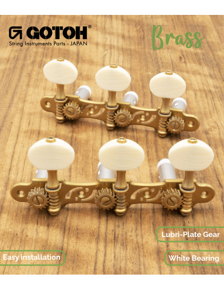 Clavijero Gotoh Guitarra Clásica Oro con Palometa Color Marfil y Poste Aluminio 35AR510S/P-XG | Maderas Barber