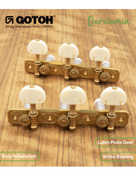 Clavijero Gotoh Guitarra Clásica Oro con Palometa Color Marfil y Poste Aluminio 35AR510AM/KM | Maderas Barber