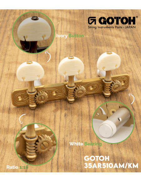 Mechanik Gotoh Konzertgitarre Oro con Palometa Color Marfil y Poste Aluminio 35AR510AM/KM | Maderas Barber