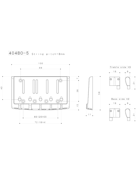 Plano Puente para bajo eléctrico Gotoh 404BO-5
