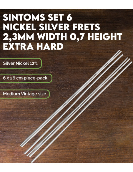 Set de 6 Frettes SINTOMS Maillechort 2,3mm Largeur 0,7 mm Hauteur extra dur