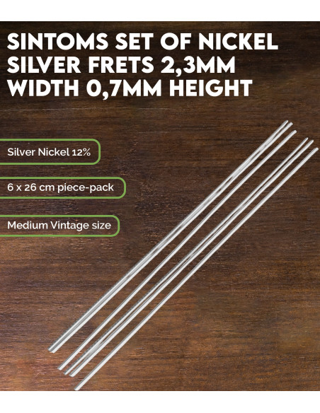 Set de 6 Frettes SINTOMS Maillechort  2,3mm largeur 0,7 mm hauteur