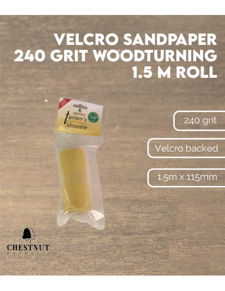 Papier de verre Velcro 240 grains - Tournage sur bois, rouleau de 1,5 m