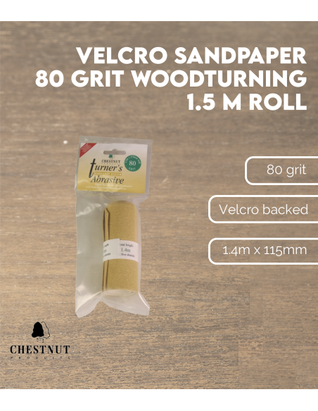 Papier de verre Velcro 80 grains - Tournage sur bois, rouleau de 1,5 m