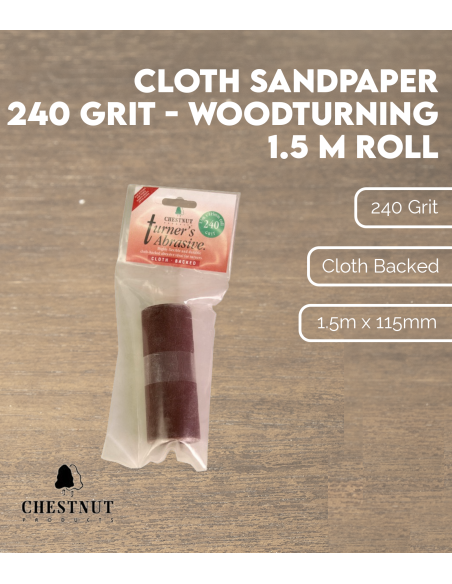 Características Lija Base Tela de Grano 240 - Tornería, Rollo 1.5m