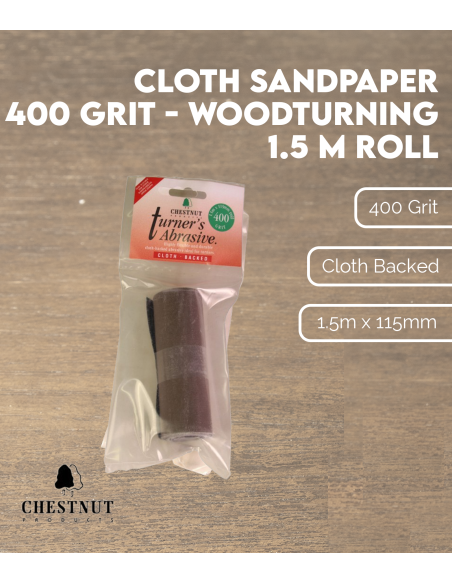 Cloth Sandpaper 400 Grit - Woodturning, 1.5 m Roll | Maderas Barber
