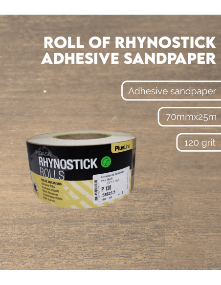 Roll of Rhynostick 120 grit adhesive sandpaper | Maderas Barber