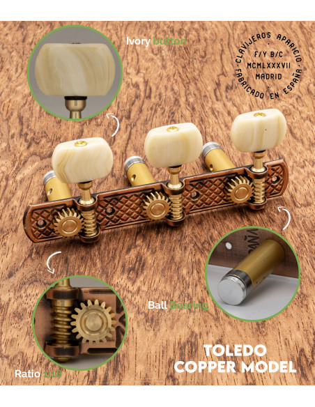 Clavijero Aparicio Guitarra Clásica Modelo Toledo Cobre/Marfil | Maderas Barber
