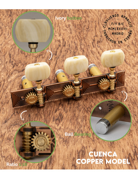 Clavijero Aparicio Guitarra Clásica Modelo Cuenca Cobre/Marfil | Maderas Barber