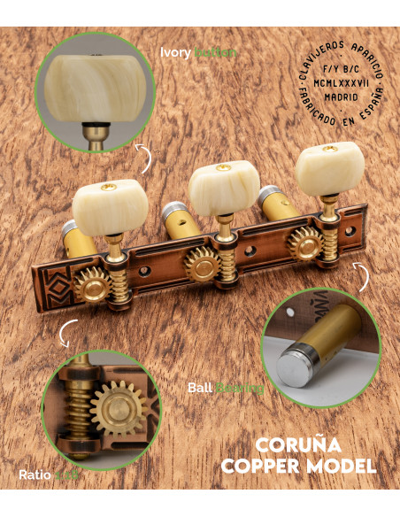 Aparicio Classical Guitar Machine Head Coruña Model Copper/Ivory | Maderas Barber