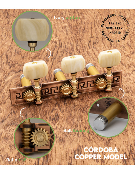 Meccanica Aparicio chitarra classica Modelo Córdoba Cobre/Marfil | Maderas Barber