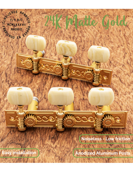 Aparicio Classical Guitar Machine Head Sevilla Model  24K Matte Gold/Ivory | Maderas Barber