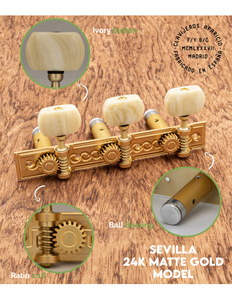 Clavijero Aparicio Guitarra Clásica Modelo Sevilla Oro Mate 24K/Marfil | Maderas Barber