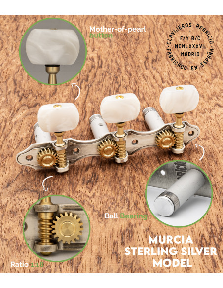 Clavijero Aparicio Guitarra Clásica Modelo Murcia Plata de Ley/Nácar | Maderas Barber
