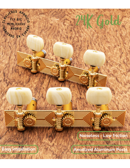 Aparicio Classical Guitar Machine Head Cuenca Model 24K Gold/Ivory | Maderas Barber