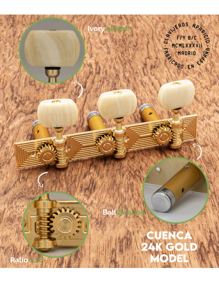 Aparicio Classical Guitar Machine Head Cuenca Model 24K Gold/Ivory | Maderas Barber