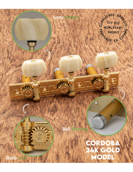 Meccanica Aparicio chitarra classica Modelo Córdoba Oro 24K/Marfil | Maderas Barber