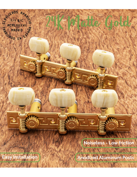Aparicio Classical Guitar Machine Head Córdoba Model  24K Matte Gold/Ivory | Maderas Barber