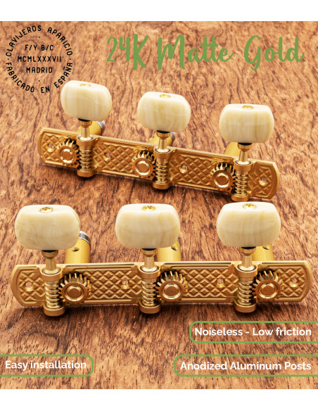 Aparicio Classical Guitar Machine Head Toledo Model  24K Matte Gold/Ivory | Maderas Barber