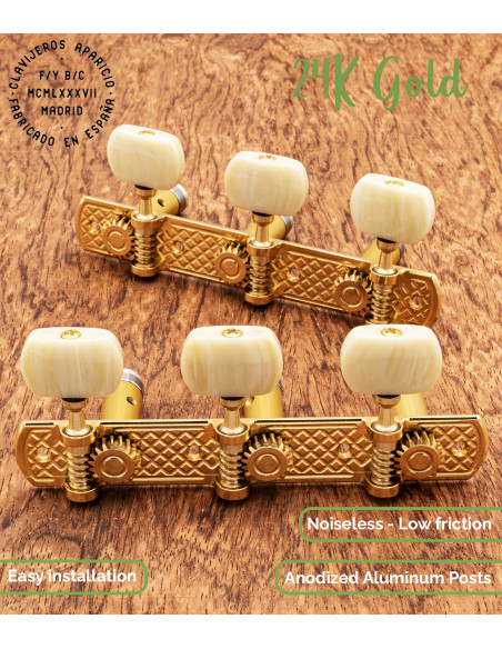 Aparicio Classical Guitar Machine Head Toledo Model  24K Gold/Ivory | Maderas Barber