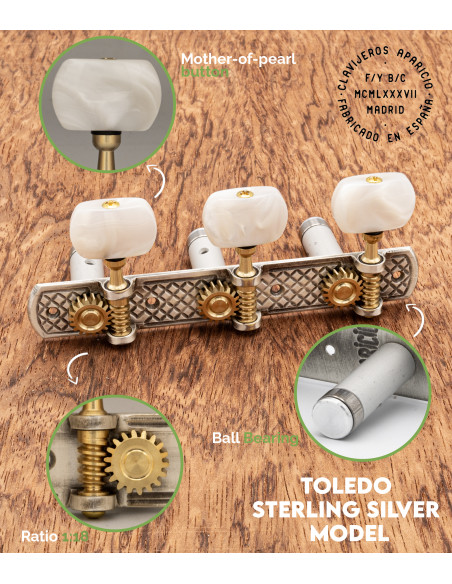 Clavijero Aparicio Guitarra Clásica Modelo Toledo Plata de Ley/Nácar | Maderas Barber