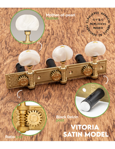 Aparicio Classical Guitar Machine Head Vitoria Model Satin/Pearloid | Maderas Barber