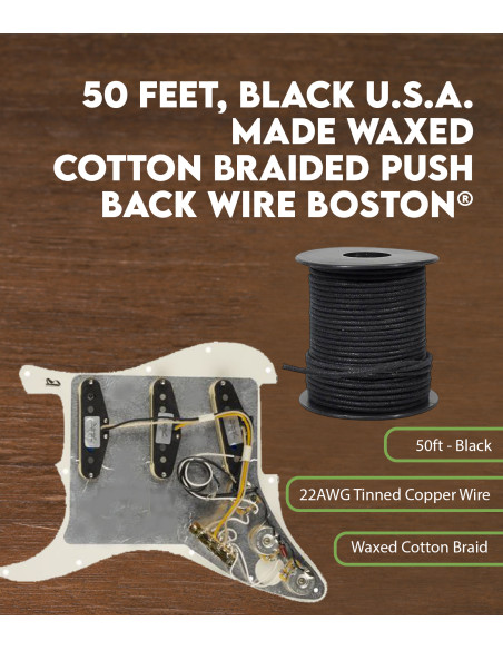 Câble tressé en coton noir ciré de 50 pieds Boston®