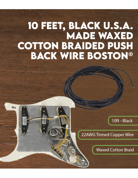 Câble tressé en coton noir ciré enduit de 10 pieds Boston®