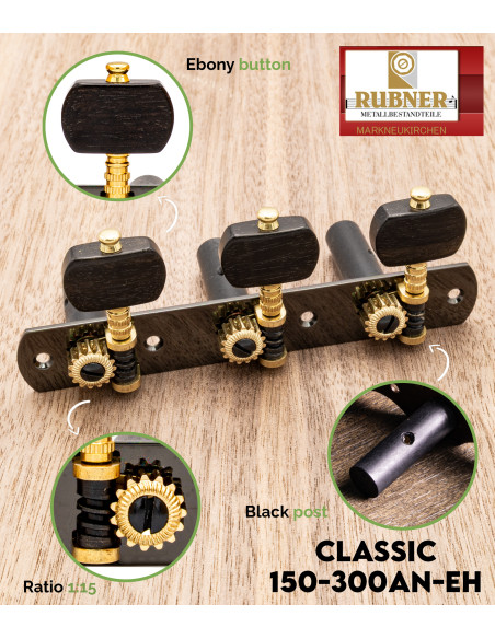 Mécanique Rubner Classic 150-300a-N-EH pour Guitare Classique | Maderas Barber