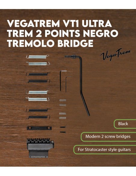 Características Puente Trémolo Vega-Trem VT1 Ultra Trem 2 pivotes Negro