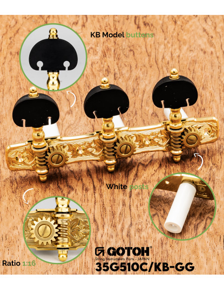Mécanique Gotoh Or 35G510C/KB-GG Guitare Classique | Maderas Barber