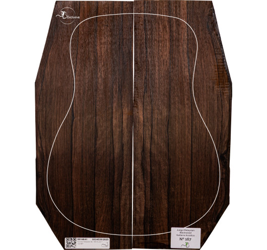 Jeu Malaysian Blackwood guitare acoustique MB Exclusive N°167, vue de dessus — Maderas Barber