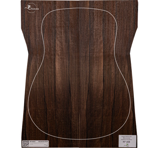 Jeu Malaysian Blackwood guitare acoustique MB Exclusive N°168, vue de dessus — Maderas Barber