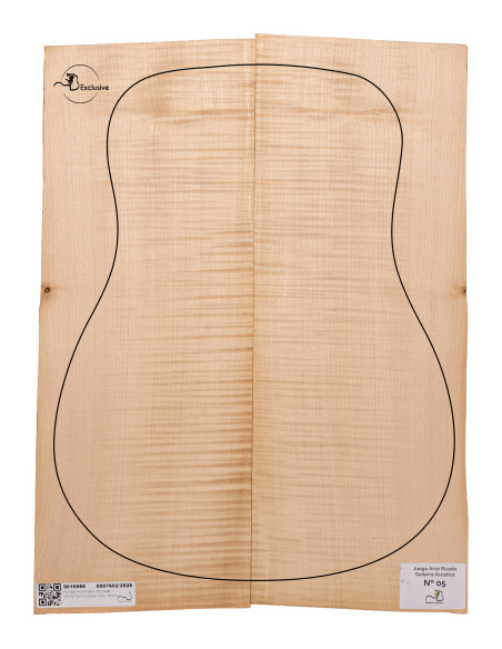 Curly Maple acoustic guitar set MB Exclusive No.5, top view — Maderas Barber
