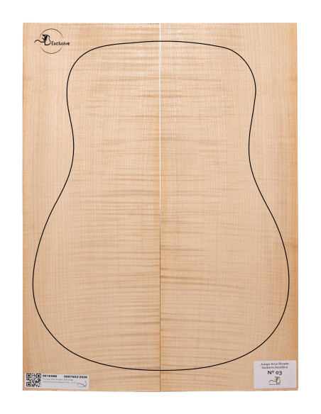 Jeu Érable Ondé guitare acoustique MB Exclusive N°3, vue de dessus — Maderas Barber